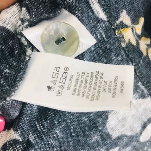 CYNTHIA ROWLEY 100% Linen Button Back Floral Top Size Medium - Picture 6 of 8